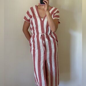 Zara Linen Cotton Kaftan Dress / Cover Up Striped Red and White Midi Size Small